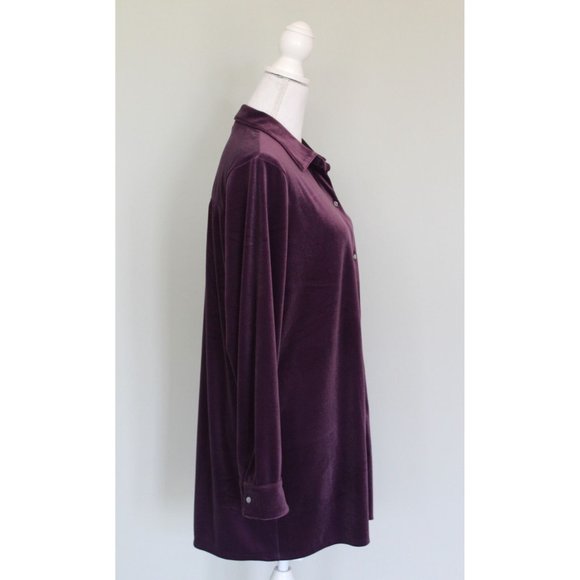 J. JILL Wearever Collection Purple Velvet Button Down Shirred Back Top , L Large - Picture 2 of 7